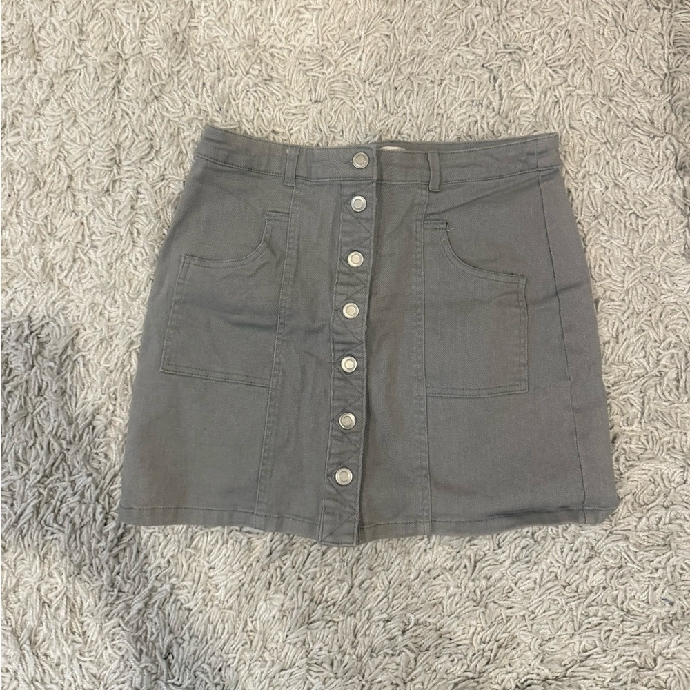 Altar'd State Charcoal Button-Front Mini Skirt